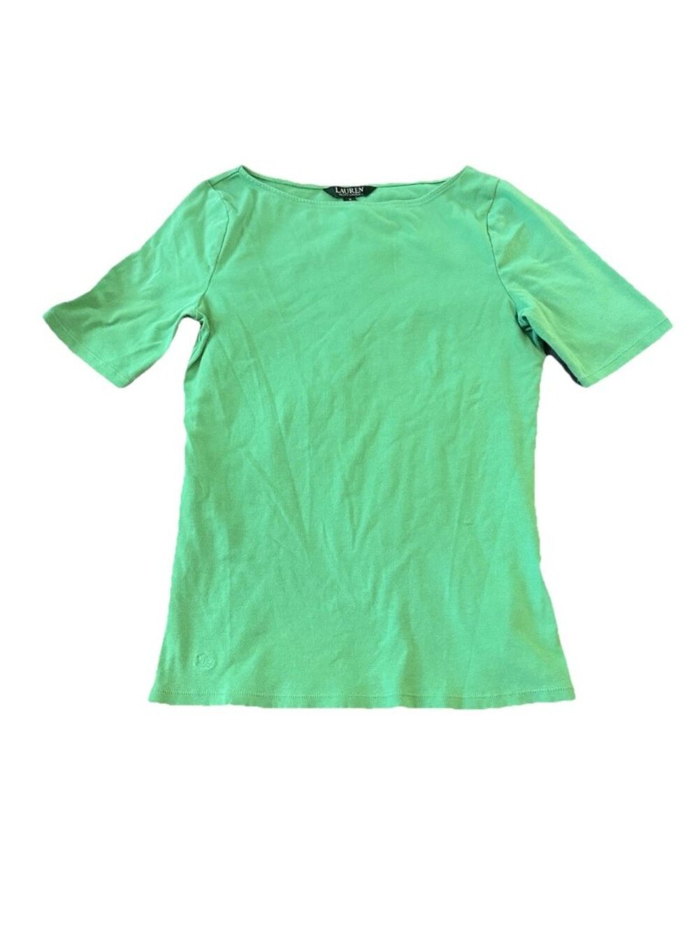Lauren Ralph‎ Lauren Womens Top M Kelly Green Boat Neck Logo Minimalist Classic